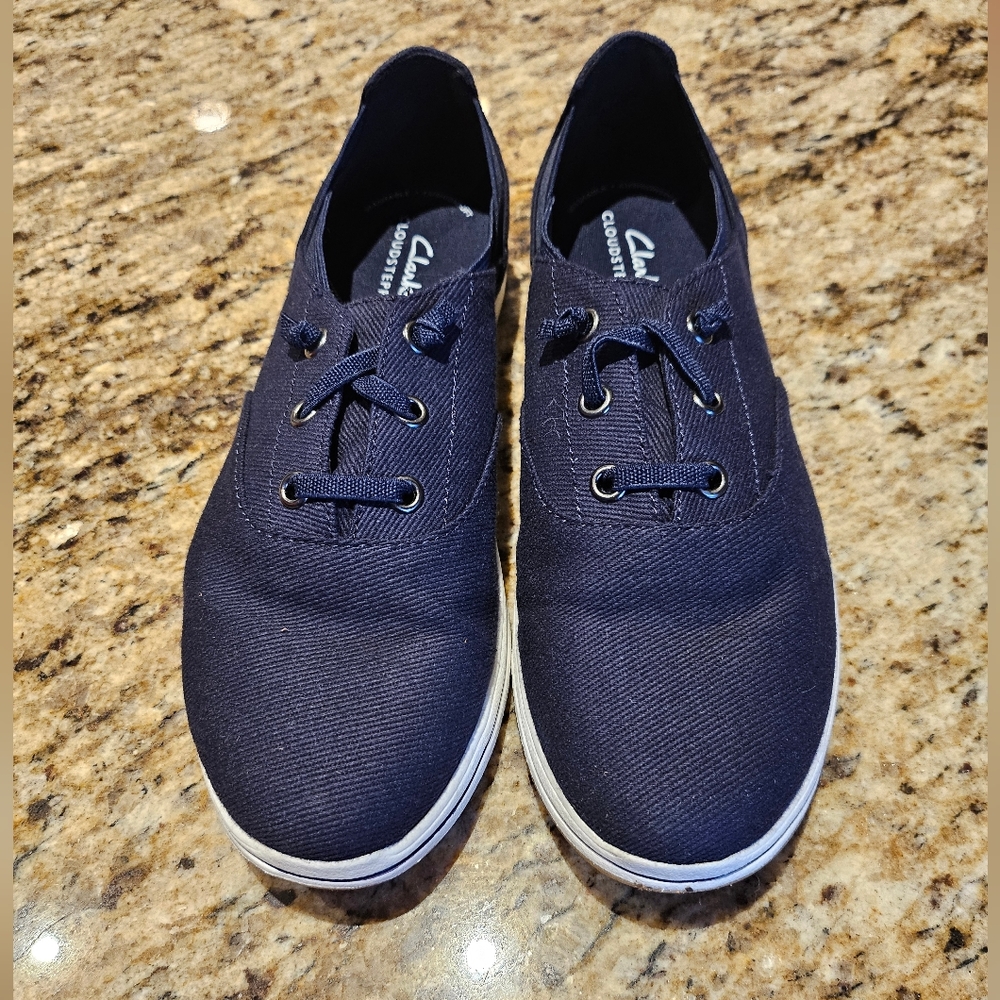 Clarks, Cloudsteppers, Canvas Sneakers, Navy Blue, Size 6Y / 7.5W, Never Worn